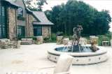 Main Terrace with water fountain and sculpture, residence located close to Cleveland Ohio.